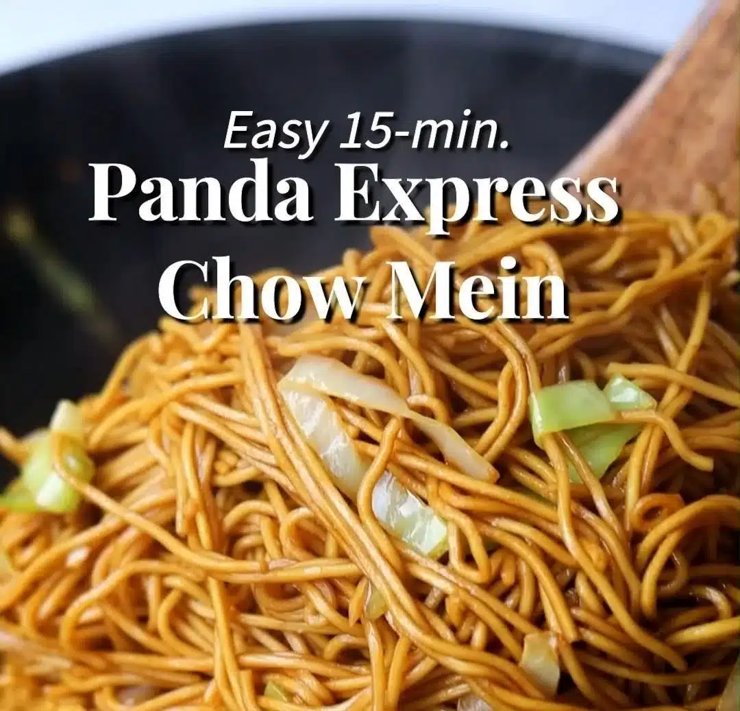 Plate of Panda Express Chow Mein with vegetables and noodles