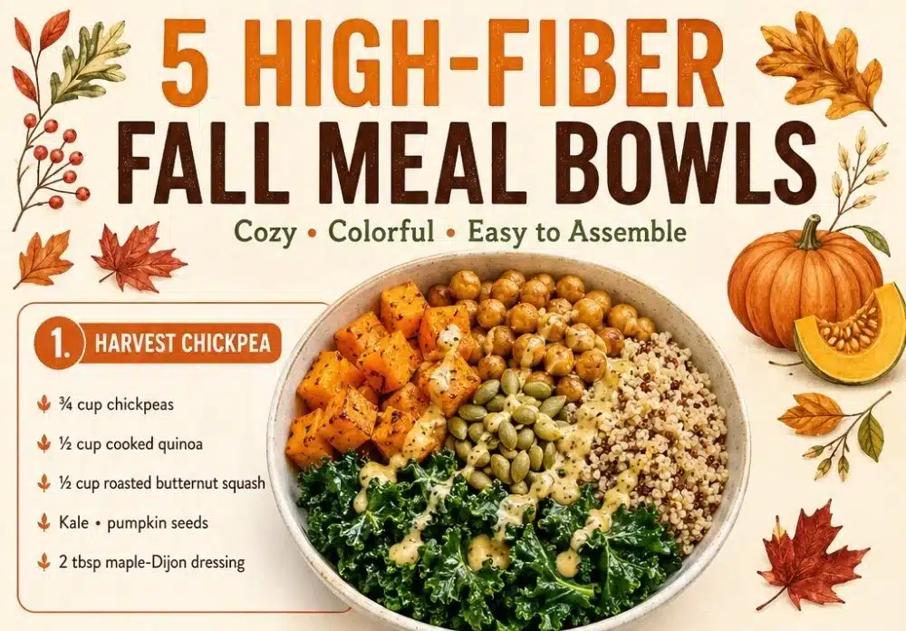 High-fiber meal bowls for easy and healthy fall dinners.