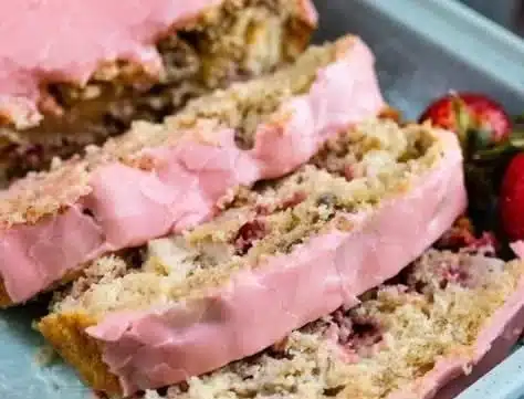 Delicious strawberry banana bread made with pancake mix for brunch