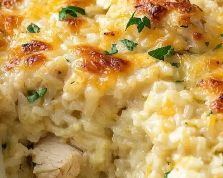 Delicious Angel Chicken Rice Casserole ready to serve on a table