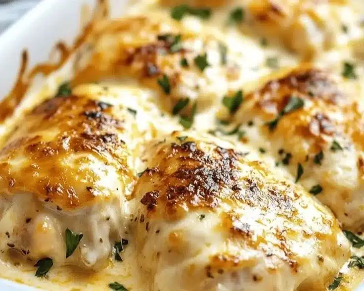Delicious Baked Cream Cheese Chicken topped with herbs and spices