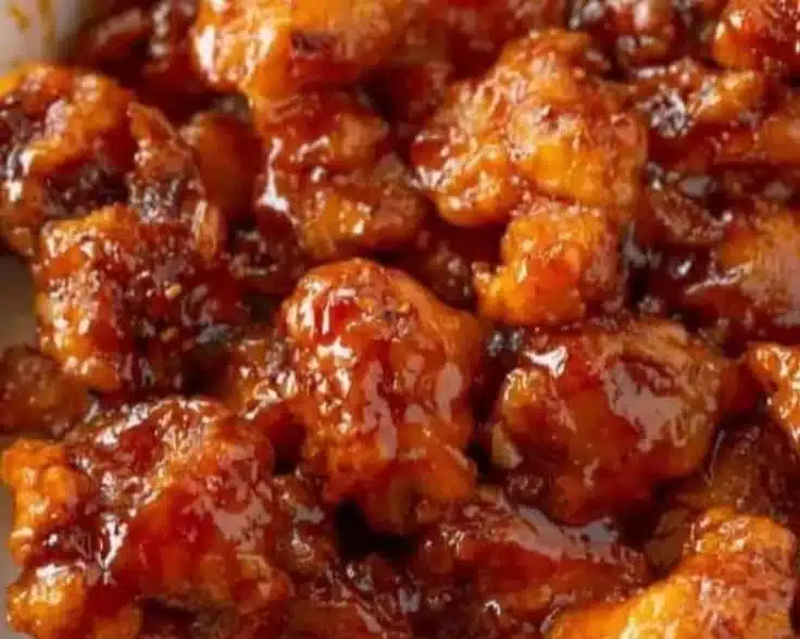 Baked orange chicken served with steamed vegetables and rice.