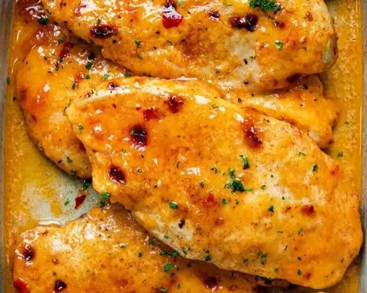 Baked Bang Bang Chicken with creamy sauce and crispy topping