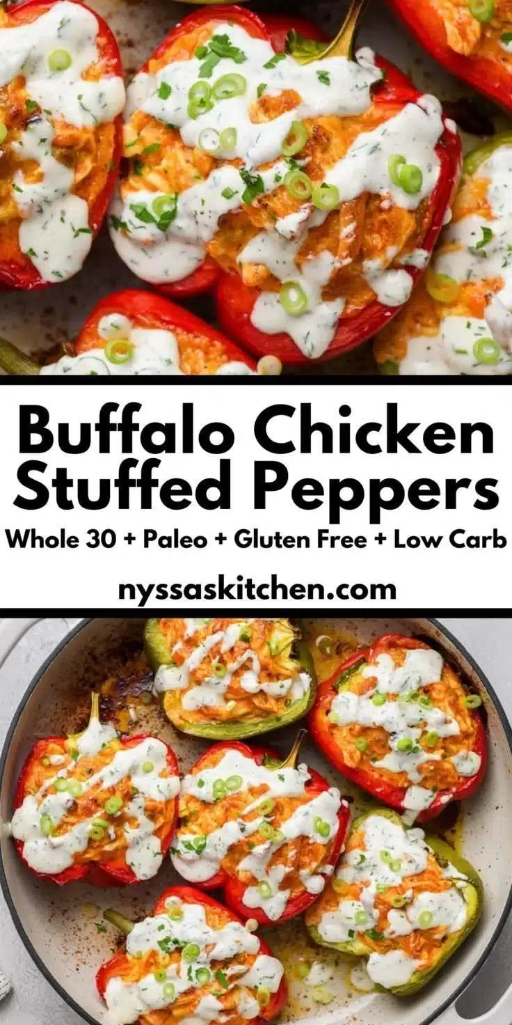Buffalo Chicken Peppers served on a plate with garnish