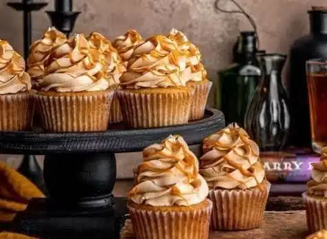 Delicious Butterbeer cupcakes inspired by Harry Potter for a magical dessert experience