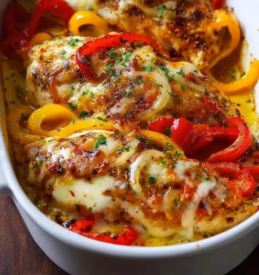 Cheesy Baked Chicken Breast and Peppers