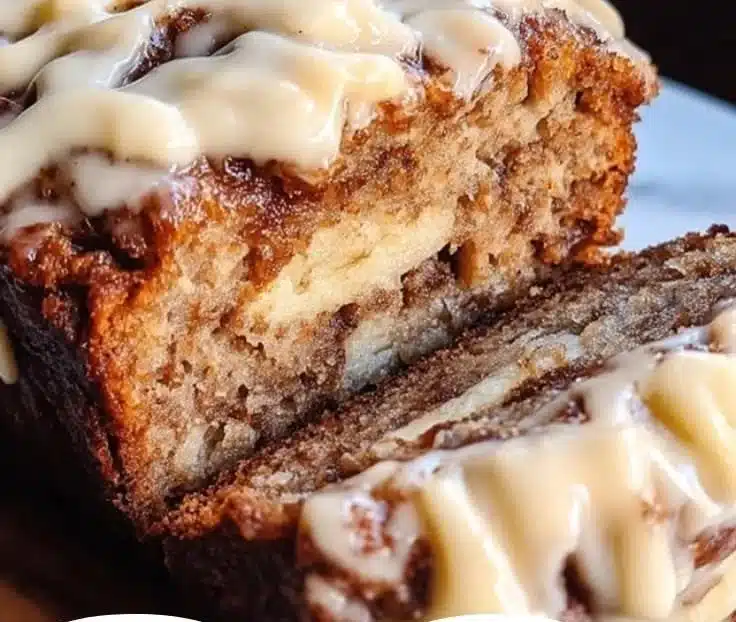Cinnamon roll banana bread with swirls of cinnamon and banana flavor