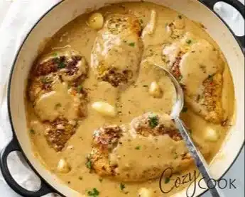 Creamy Garlic Chicken Recipe with Gravy and Mashed Potatoes | Creamy Garlic Chicken Dinner, Garlic Chicken and Mashed Potatoes, Saucy Chicken and Mushrooms