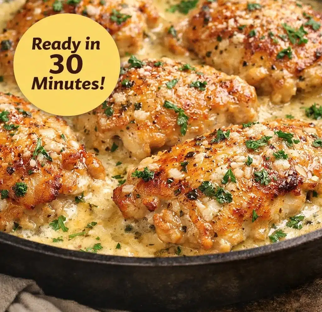 Creamy Garlic Chicken Thighs – Easy One-Pan 30-Minute Dinner