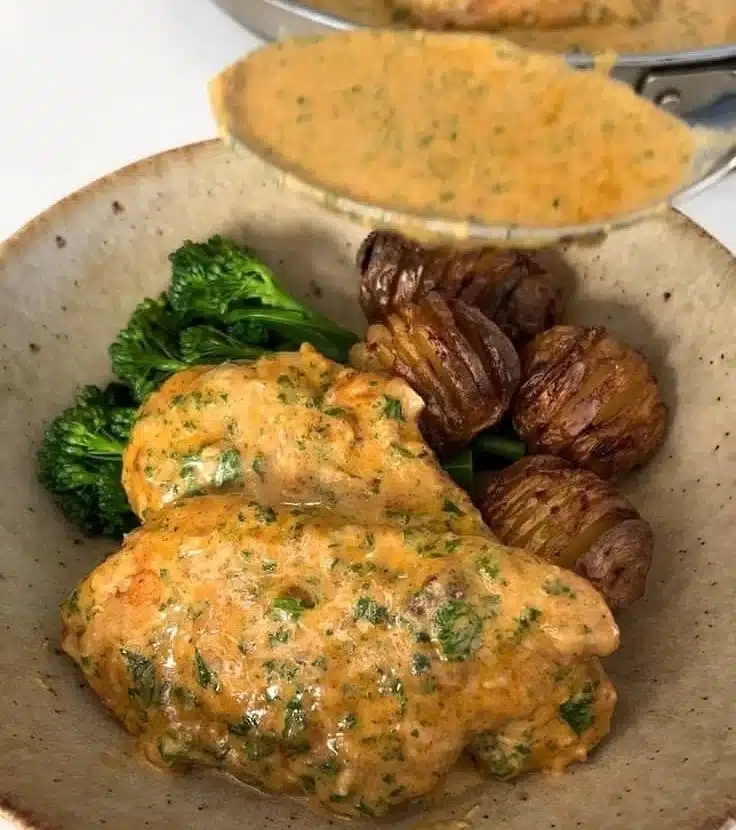 Creamy garlic chicken with paprika served on a plate