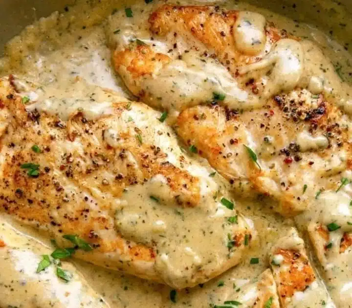 Delicious creamy ranch chicken plated and ready to serve