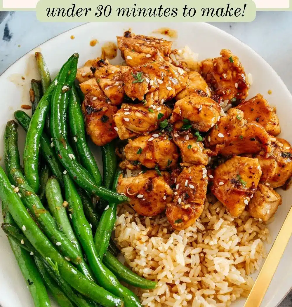 Delicious honey garlic chicken served with green beans for a fall dinner