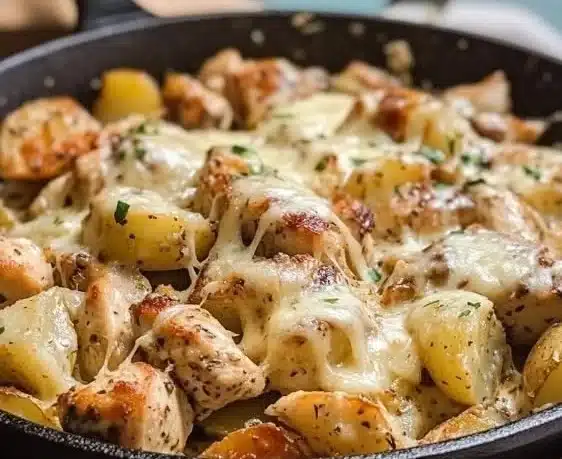 Garlic Parmesan Chicken and Potatoes Skillet