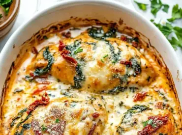 Healthy casserole dish baked with colorful vegetables and chicken, perfect for dinner.
