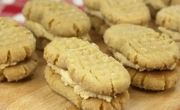 Homemade Nutter Butter cookies on a plate, delicious peanut butter snacks.