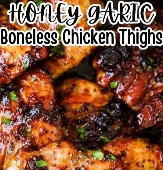 Juicy honey garlic boneless chicken thighs served with vegetables