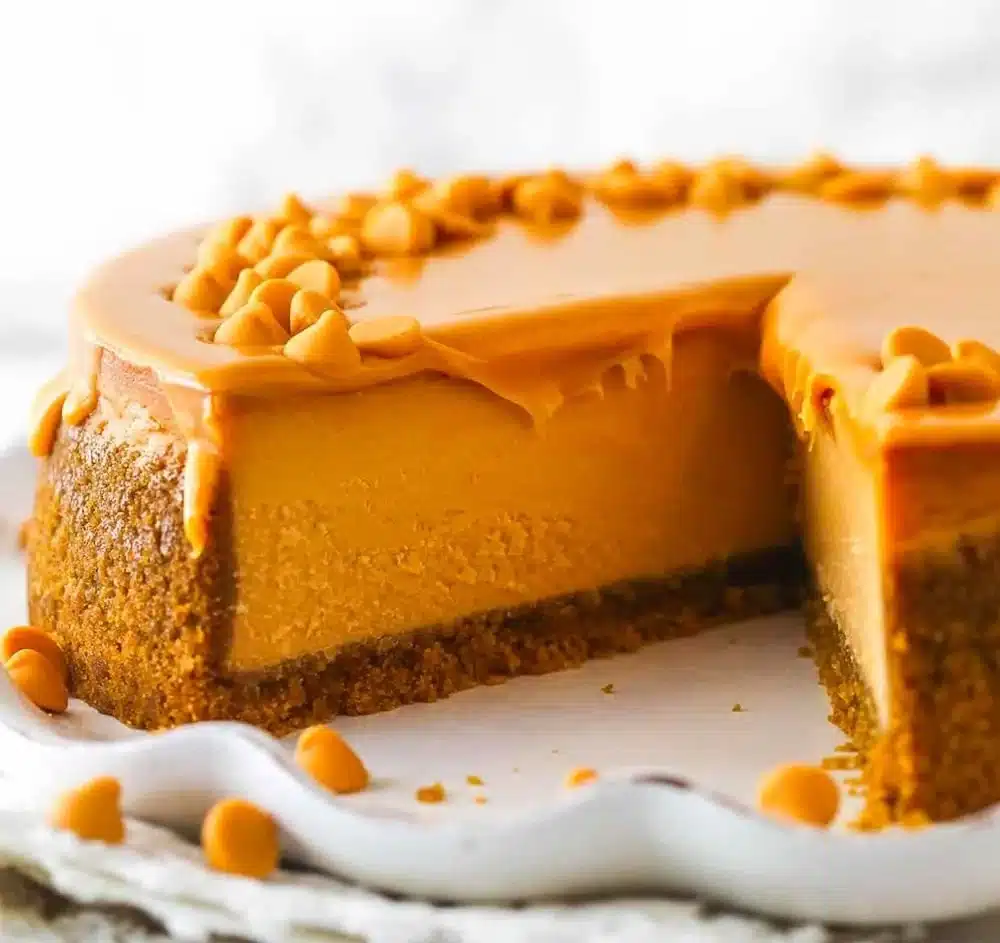 Loaded Butterscotch Cheesecake | Best. Cheesecake. Recipe. EVER. | Easy Butterscotch Cheesecake, Butterscotch Cheesecake Topping, How to Make a Butterscotch Cheesecake