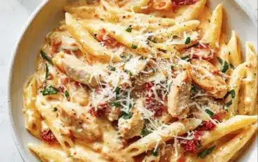 Creamy Marry Me Chicken Pasta served in a bowl with fresh herbs and garnishes