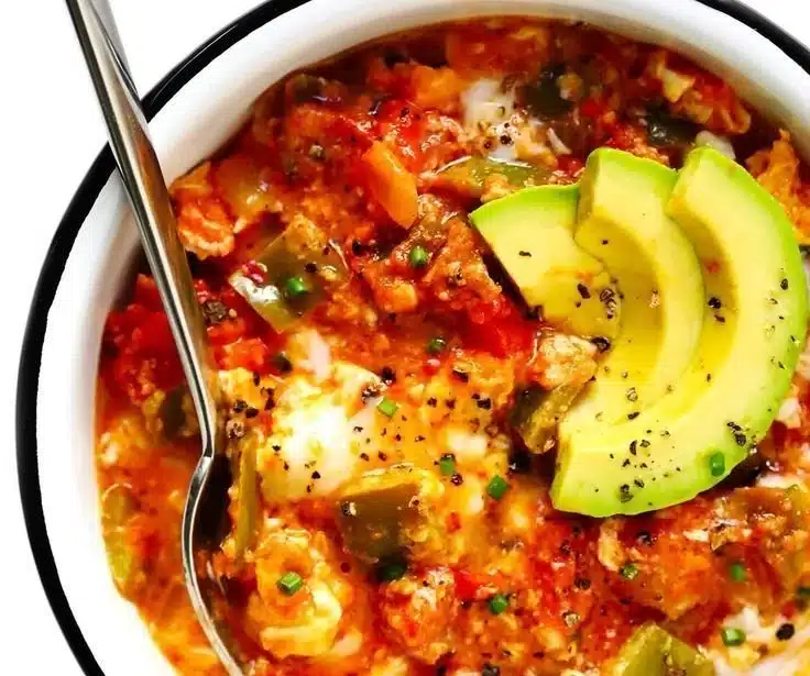 Delicious Menemen Turkish egg scramble with tomatoes and peppers