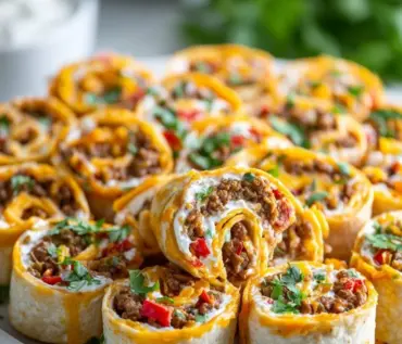 Colorful Mexican Fiesta Pinwheels arranged on a festive platter for parties