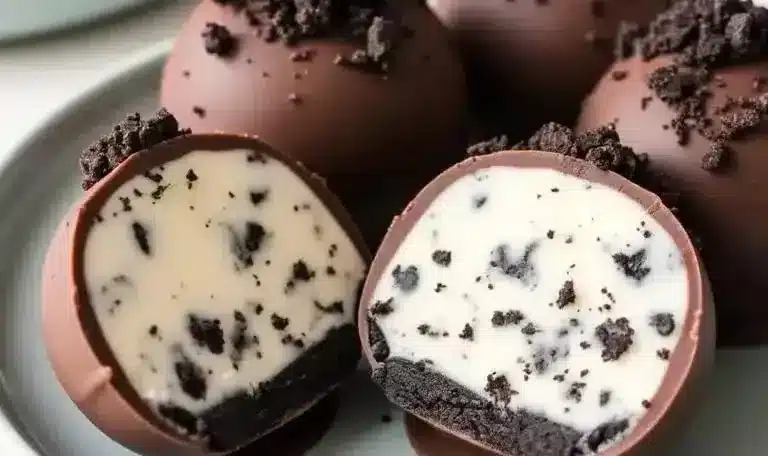 Delicious no-bake cookies and cream cheesecake balls ready to enjoy
