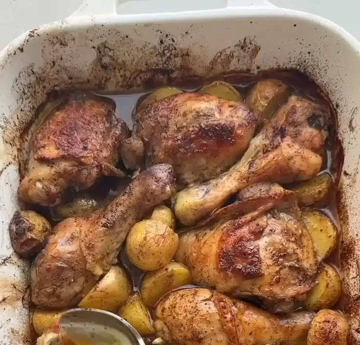 One Pan Chicken and Potatoes dinner recipe in a skillet