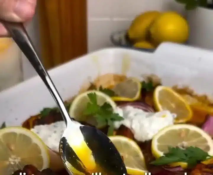 One-Pan Chicken Shawarma with Roasted Garlic Sauce dish