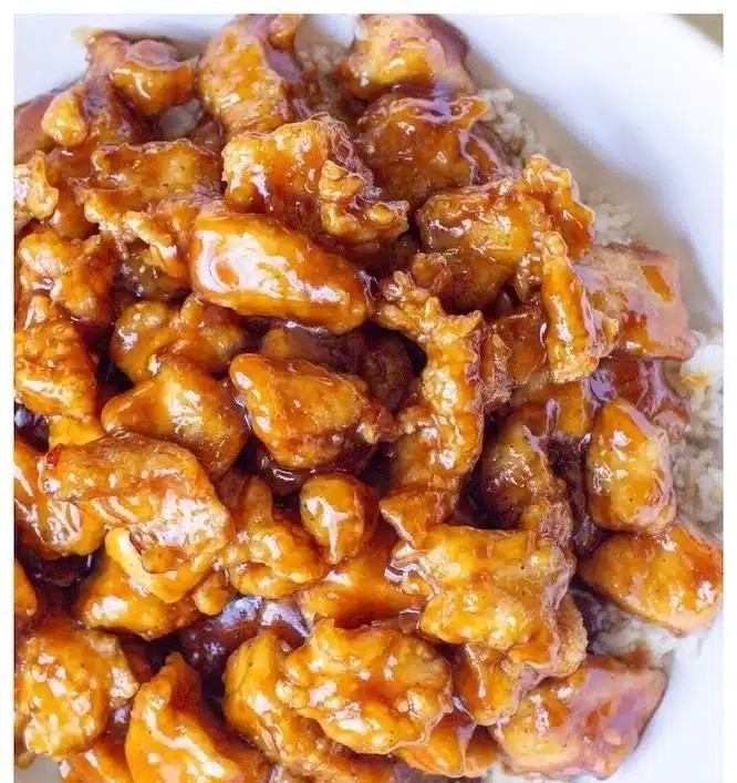Crispy Panda Express Orange Chicken with sweet and tangy sauce