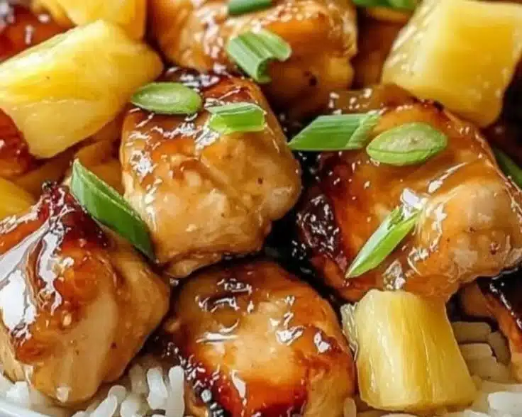 Delicious Pineapple Chicken served over rice with vibrant vegetables