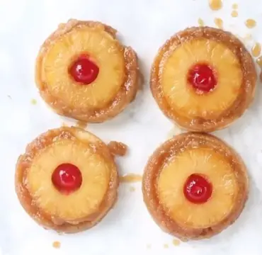 Pineapple Upside Down Cookies with a glossy pineapple topping and a golden sugar cookie base.