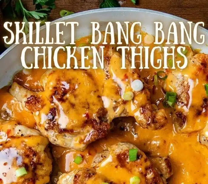 Skillet Bang Bang Chicken Thighs served with vegetables