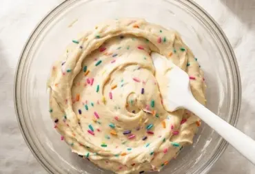 Sweet birthday cake protein balls on a festive plate