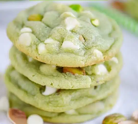 Want more easy St. Patrick's Day treats? Indulge in these pistachio cookies! With a blend of nuts and white chocolate ch… | St. Patty's cookies with pudding, Green cookies St. Patrick's Day pudding, Homemade pistachio dessert ideas